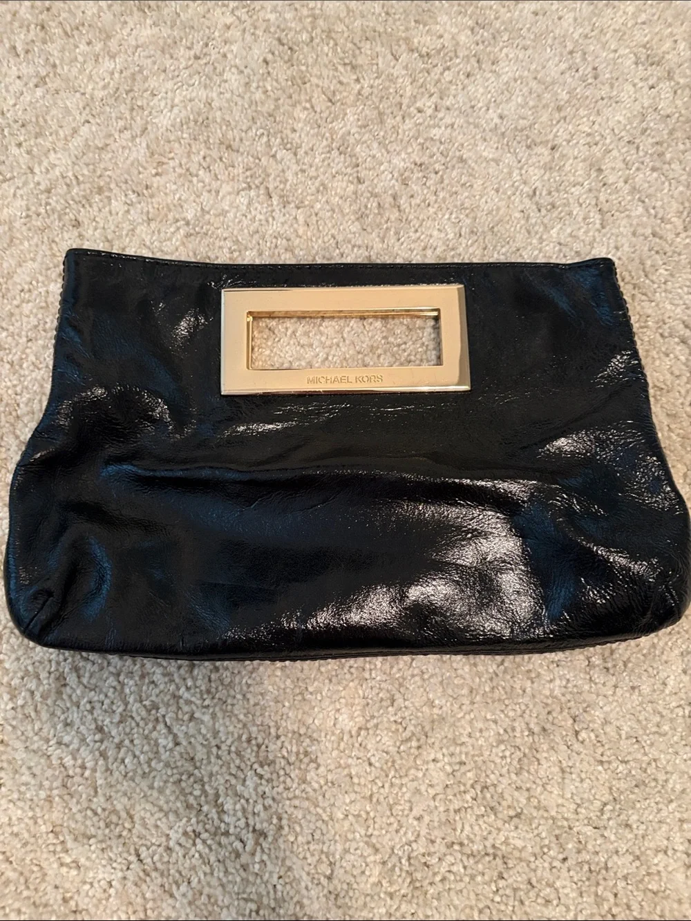Michael Kors Black Patent Leather clutch with Gold Hardware